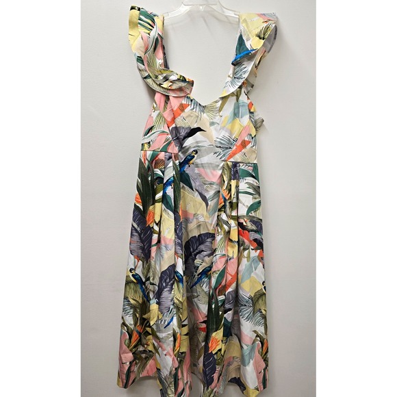 ASOS Dresses & Skirts - ASOS Womens Tropical Parrot Floral Ruffle Strappy V-Neck Lined Midi Dress 14